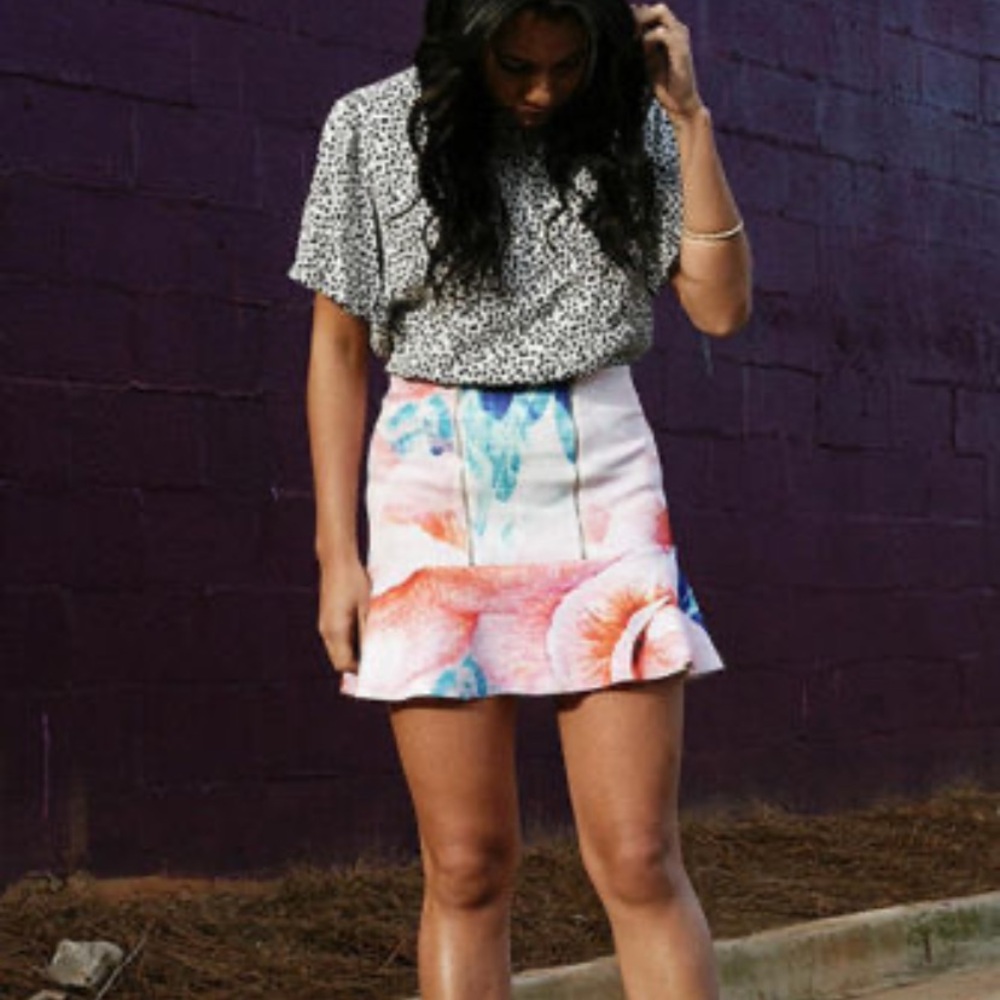 ZARA Trafaluc Watercolour Florals Peplum Skirt